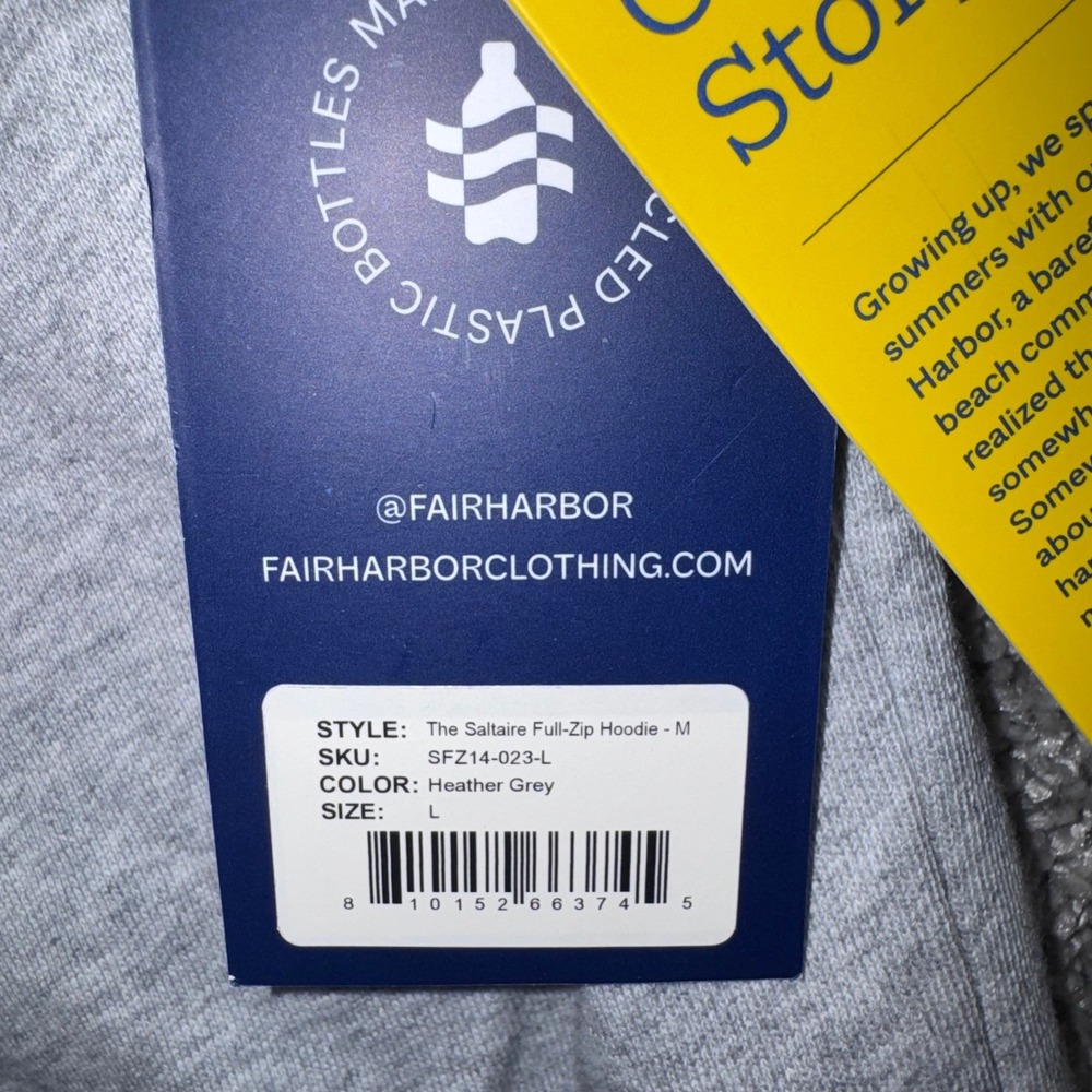 Fair Harbor Saltaire Full-Zip Hoodie Mens Heather Grey Large NEW - Picture 4 of 9